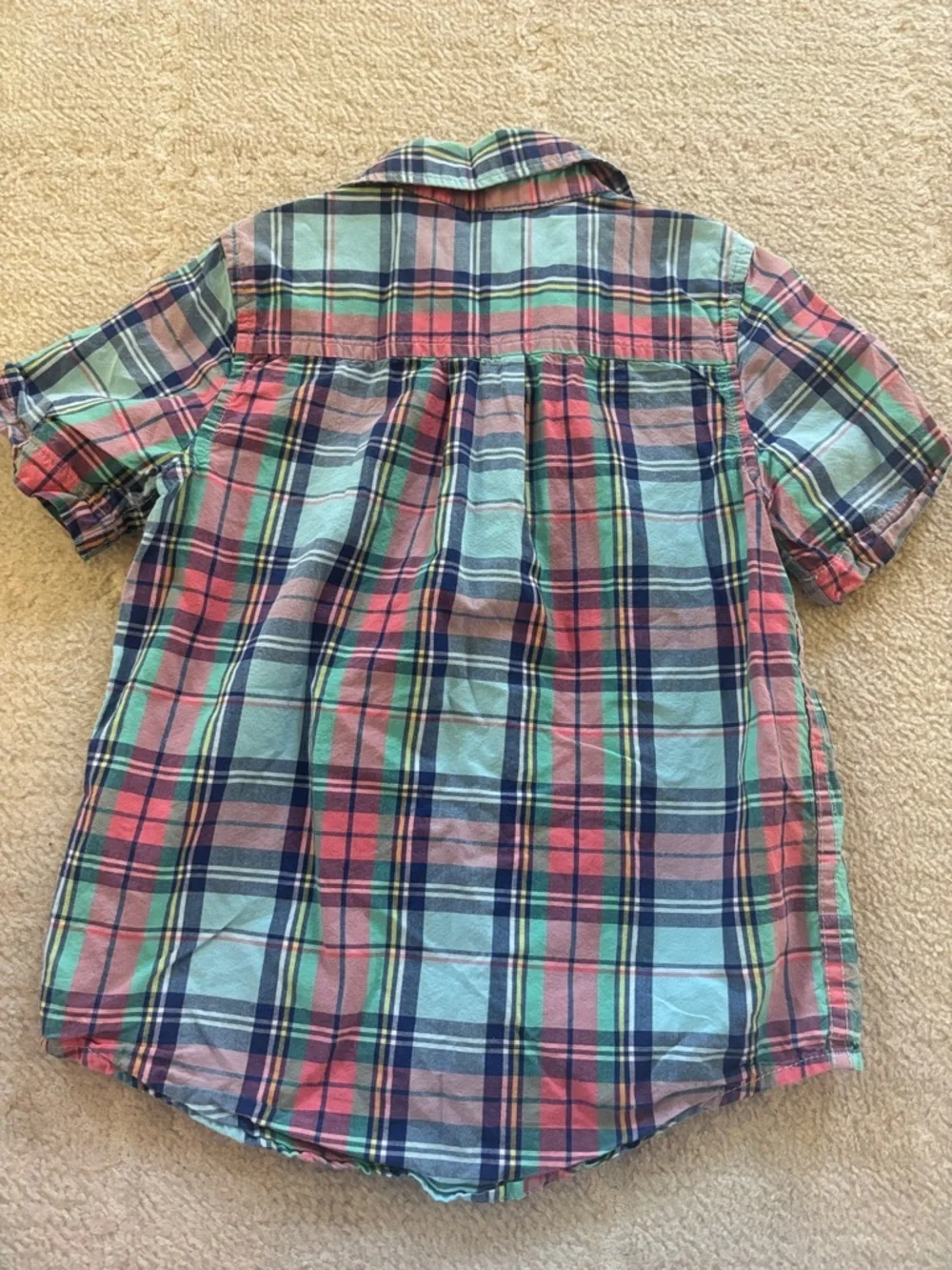 The Children's Place Mint, Navy & Coral Plaid Short-Sleeve Button-Down Shirt